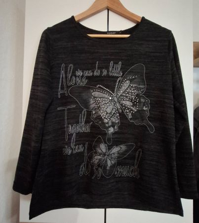 Damen Pulli, schwarz/grau, Gr. S
