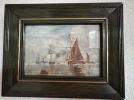 Gemälde: Segelschiffe auf See, gerahmt