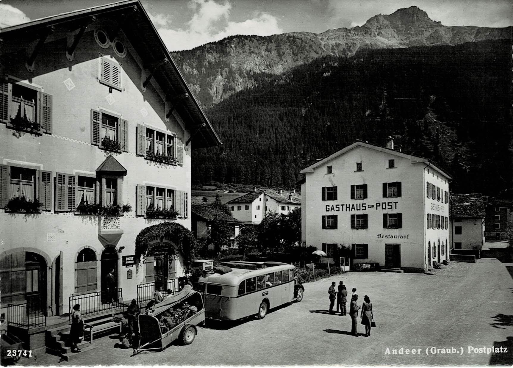 Cartoline postali: 23741 ANDEER Postplatz mit Postauto! ca 1940! – Nuovo (secondo la descrizione) da Hergiswil NW venduto da Kartenfrau