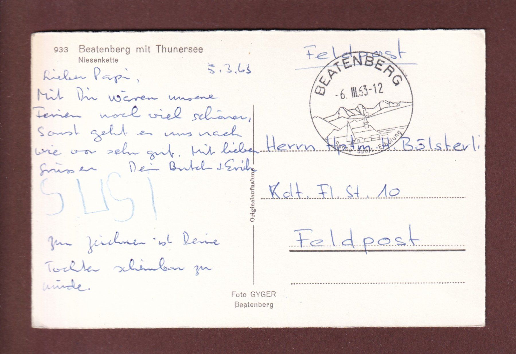 Ansichtskarten: BEATENBERG - Niesenkette - 1963 – Gebraucht aus Pully von nicecards 1