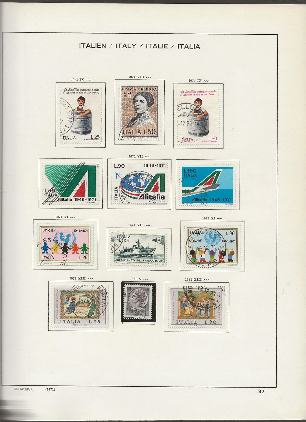 Alle Briefmarken: Marken Italien 1969 bis 1972 – Gebraucht aus Au ZH von xelagreb01 6
