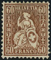 1863  Sitzende Helvetia - 60Rp. kupferbronze - ungebraucht *