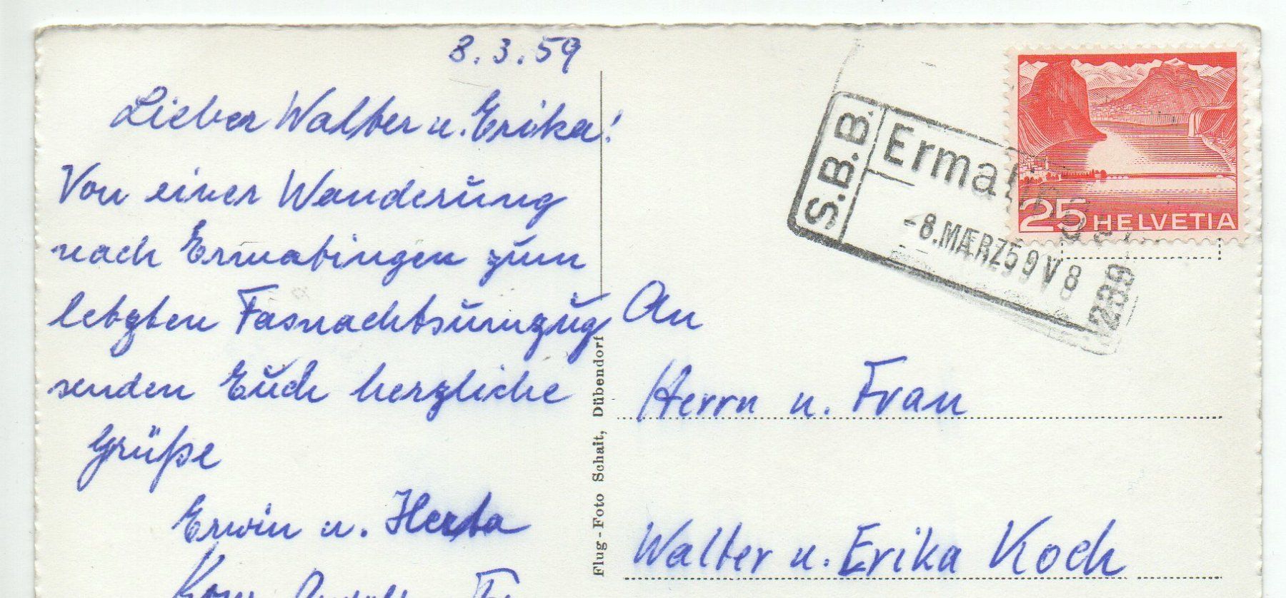 Cartoline postali: ERMATINGEN Flugaufnahme - Stempel Bahn – Usato da Jona venduto da philajona 1