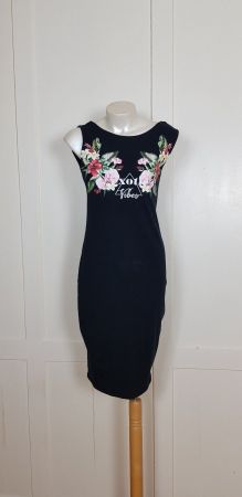 Shirtkleid, schwarz mit Print, Gr. 38 40