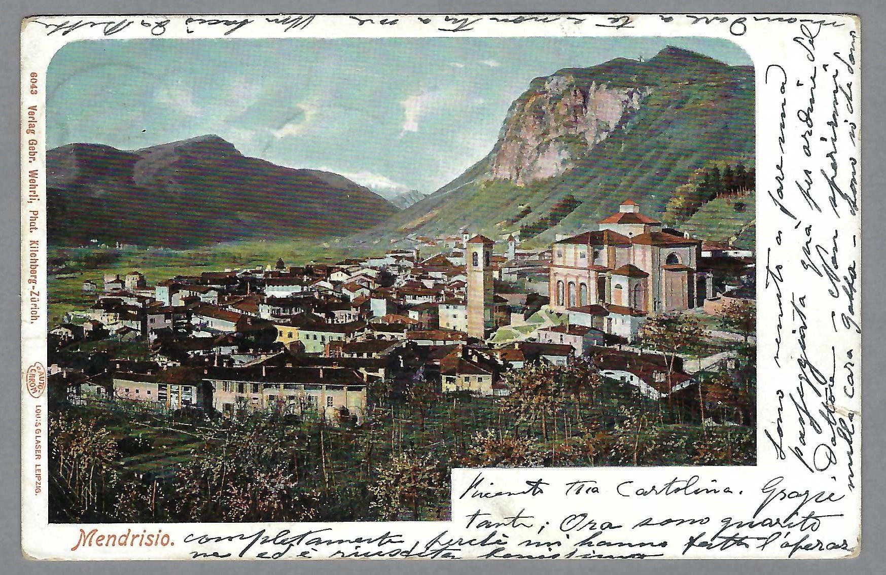 Cartoline postali: 1902, MENDRISIO, VECCHIO CAMPANILE, CROMOLITO – Usato da Pura venduto da ulisse1957