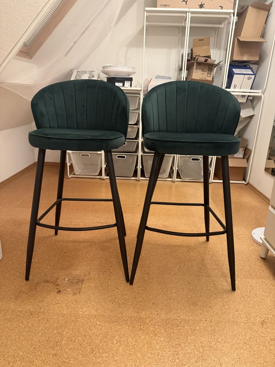 Hocker: Barhocker Samt Dunkelgrün 2er Set – Neu (gemäss Beschreibung) aus Luzern von Grawp 3