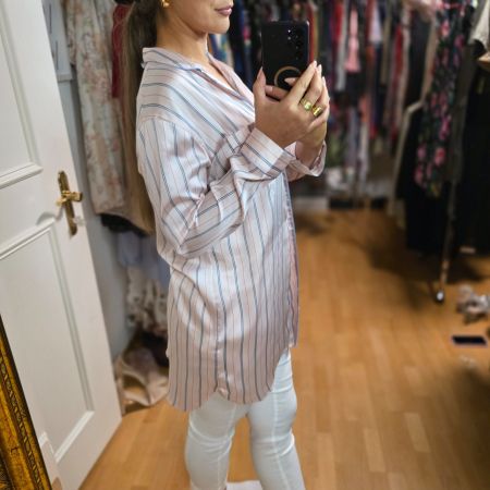 Sommer Bluse Hemd Oversized Rosa Gestreift, Gr. 38/M