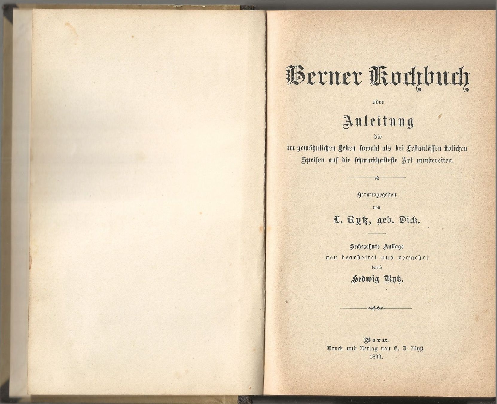 Bücher: Berner Kochbuch 1899 – Gebraucht aus Bern von Grindelwaldaus 1