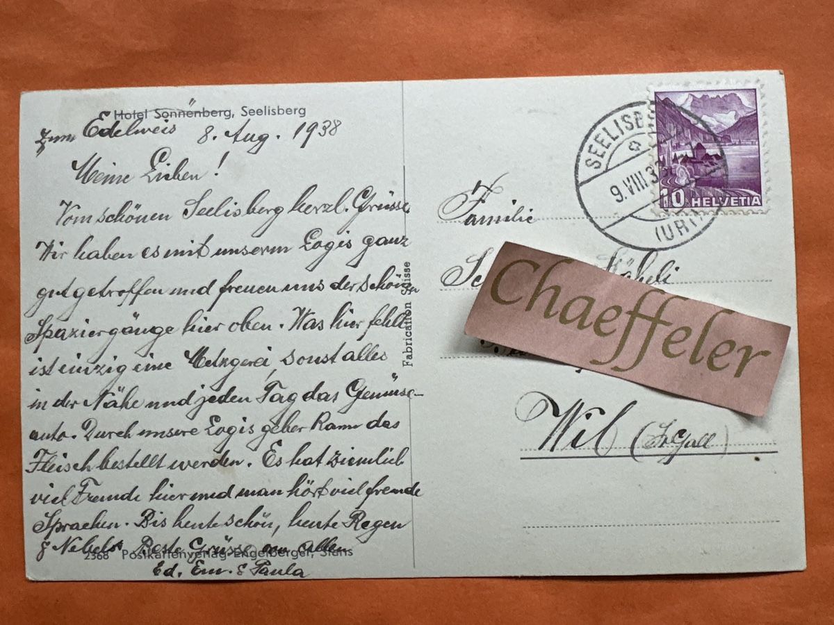 Cartes postales:  Seelisberg 1938, Hotel Sonnenberg – D'occasion à Zürich par Chaeffeler 1