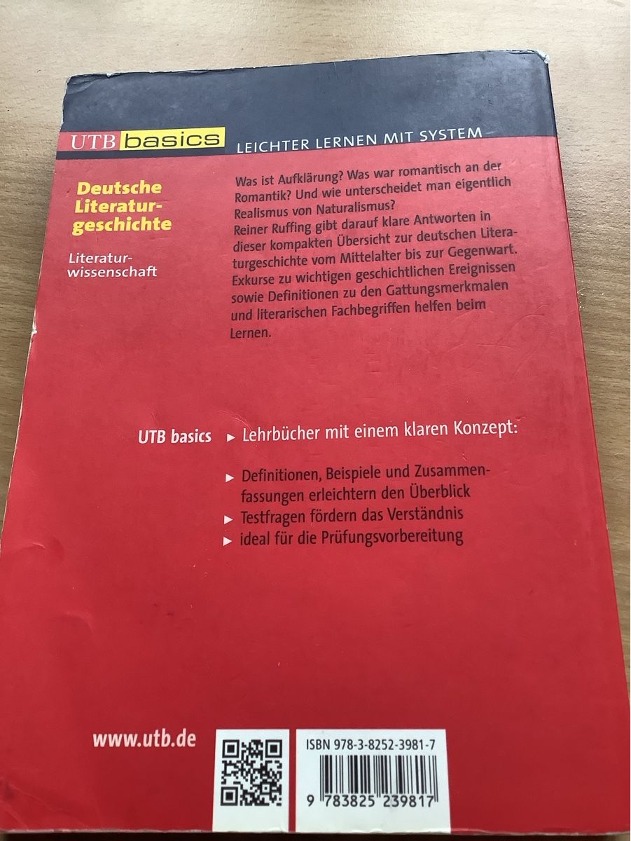 Libri: Deutsche Literaturgeschichte UTB basics RUFFING – Usato da Saas-Balen venduto da kircin 1
