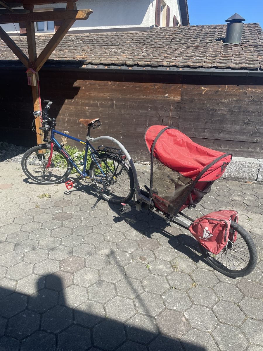 Rimorchi: Kinder- Tandem- Veloanhänger Rot mit Verdeck – Usato da Wilen b. Wil venduto da wigfried 2