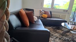 Leder Ecksofa schwarz inkl. Kissen, Top Zustand, 🛋️