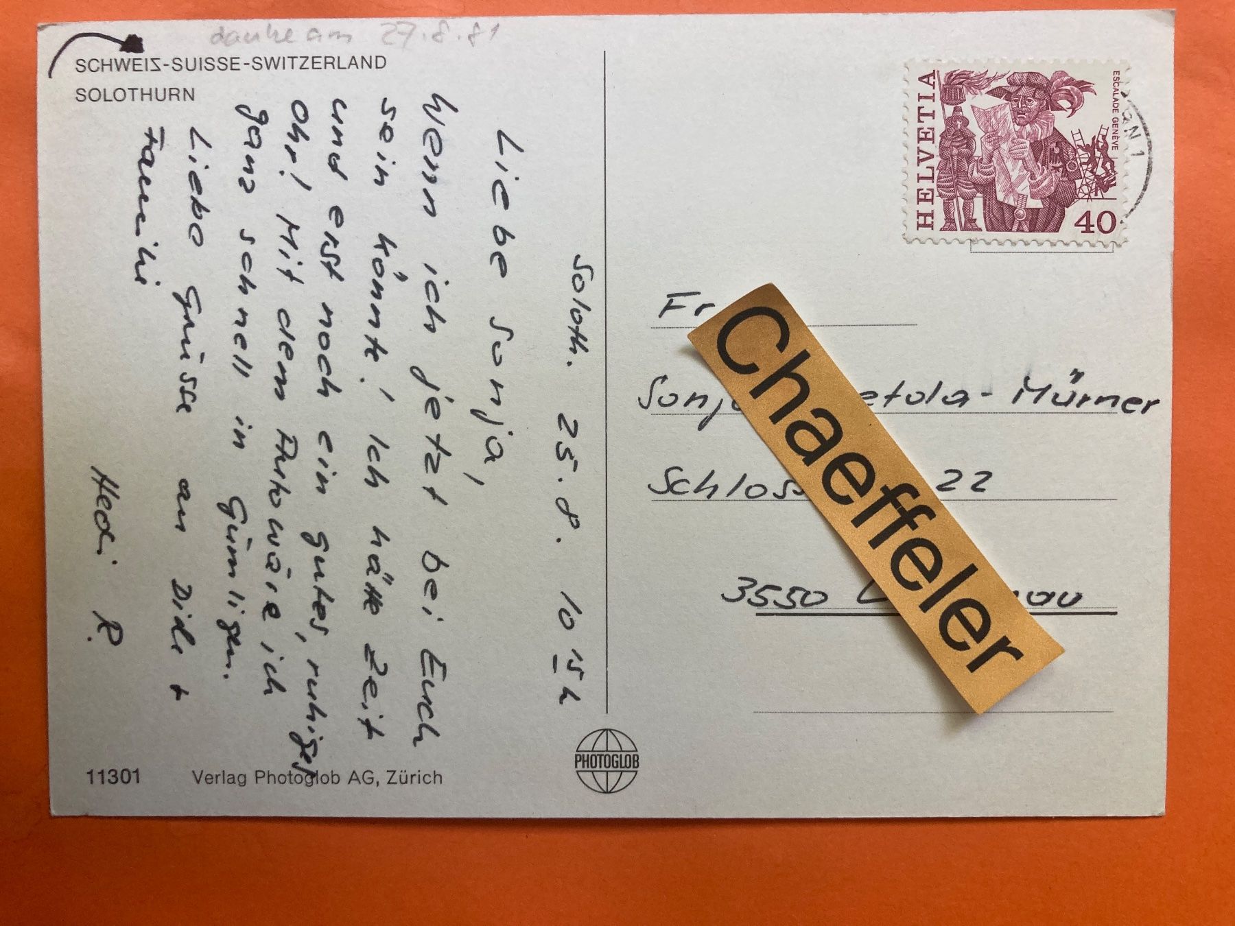 Ansichtskarten: 1981 Solothurn – Gebraucht aus Zürich von Chaeffeler 1