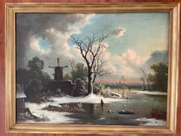 Wunderschönes, grosses Oelgemälde - Winterlandschaft Holland