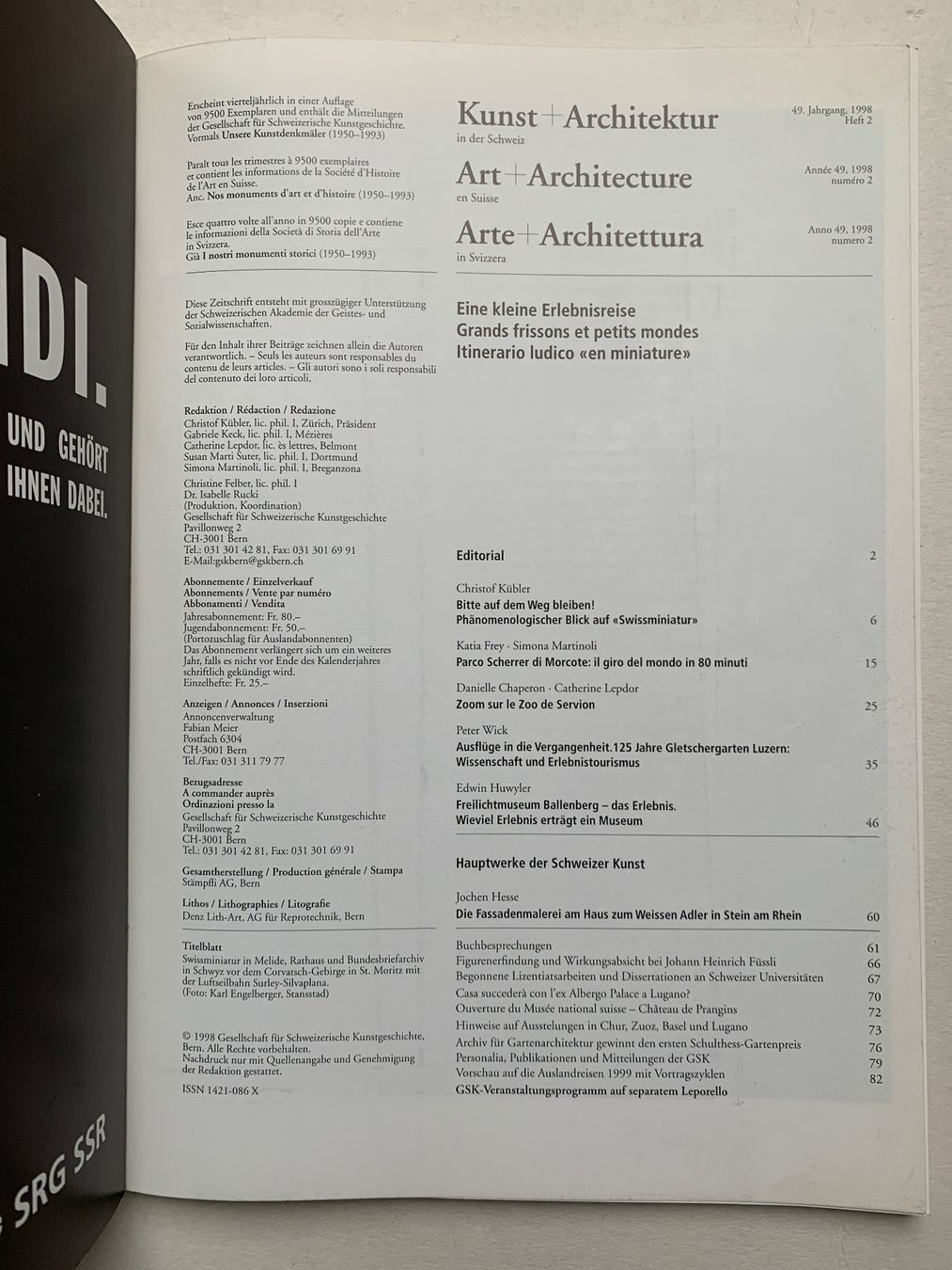 Riviste & Magazine: Kunst + Architektur in der Schweiz 1998/2 – Usato da Biel-Bienne venduto da hachrig 3