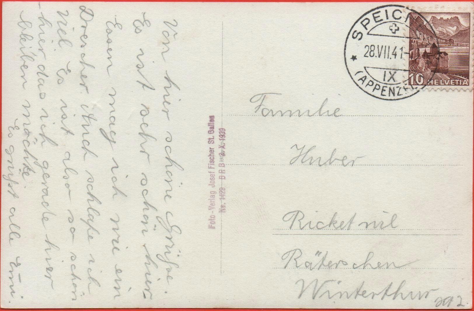 Cartoline postali: SPEICHER mit Säntiskette – Usato da Jona venduto da philajona 1