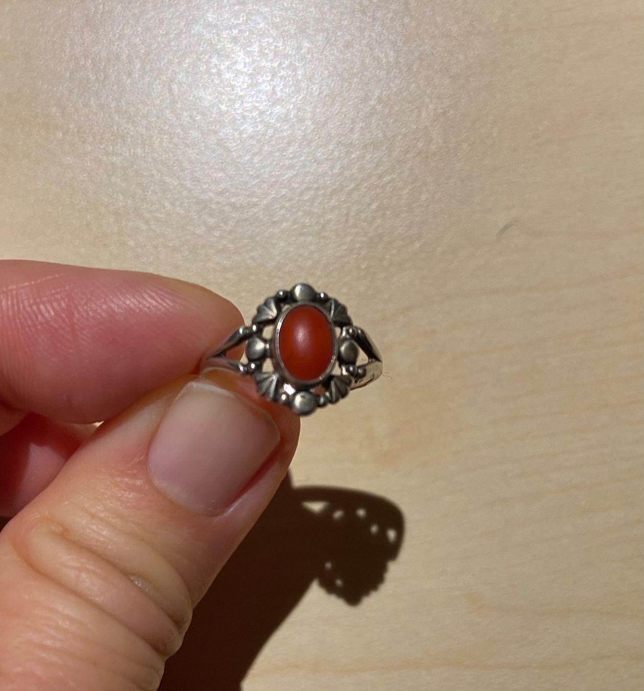 Anelli: Jugendstil Dänemark Koralle Silber Ring mit Stempel 830S – Usato da Niederhasli venduto da YHHC