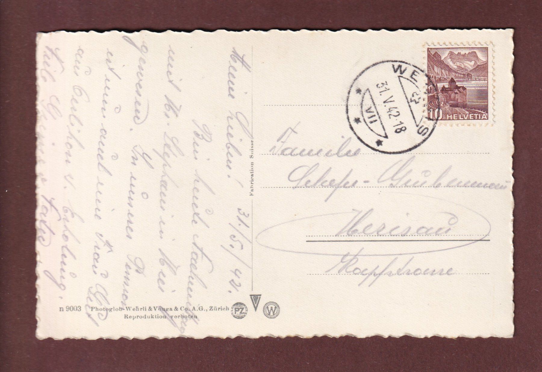 Ansichtskarten: WEGGIS - Teil mit Kirche - 1942 – Gebraucht aus Pully von nicecards-shop 1