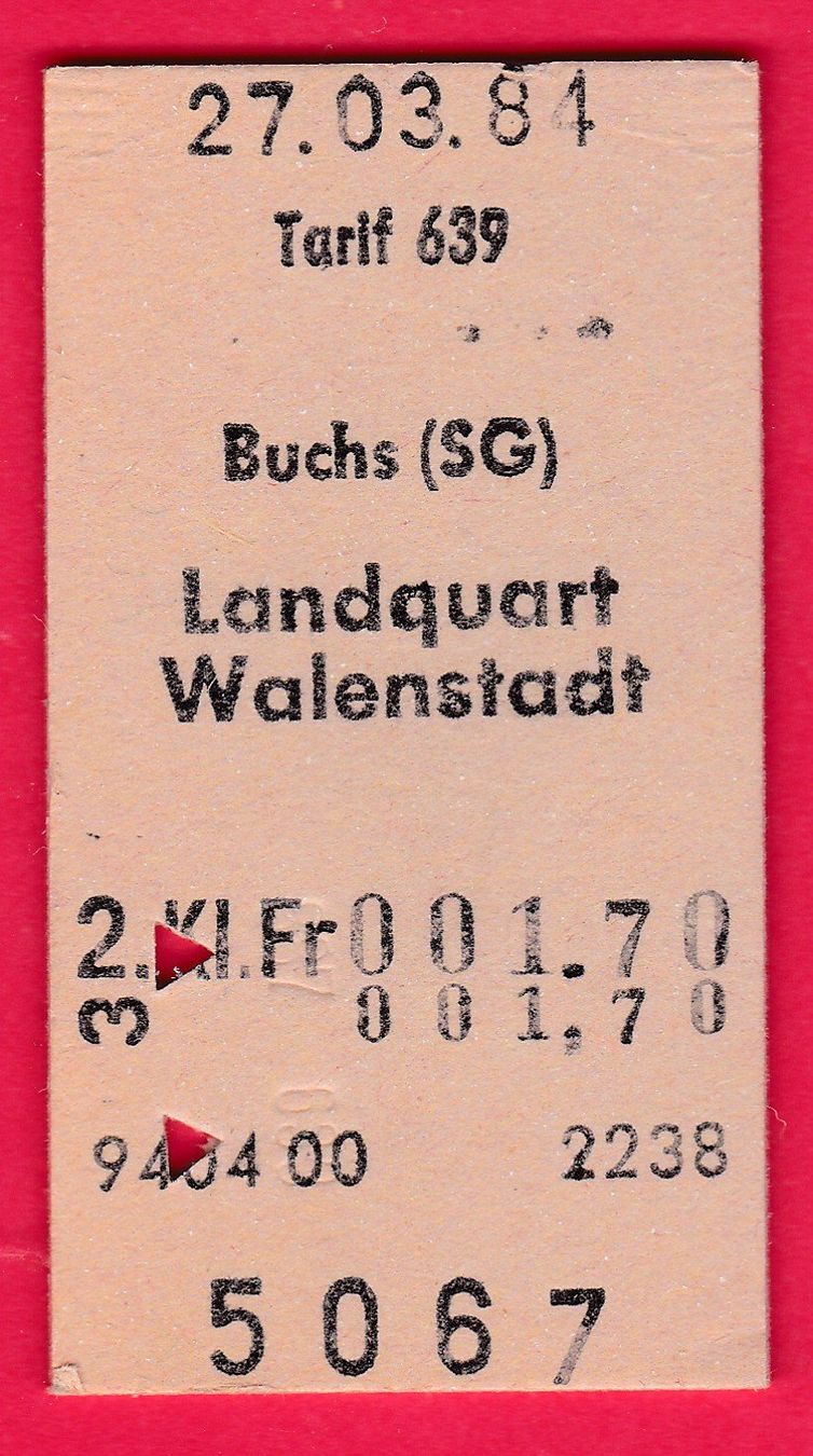 Tickets: KARTON BILLETT, BUCHS(SG) - WALENSTADT, 2.KLASSE, EINFACH – Gebraucht aus Oberrieden von Gebirgsstelze