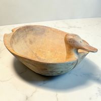 Superbe centre de table scandinave, canard en bois sculpté