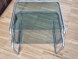 Glastisch, Glastischchen 2er Set, Glas/Chrom, Couchtisch