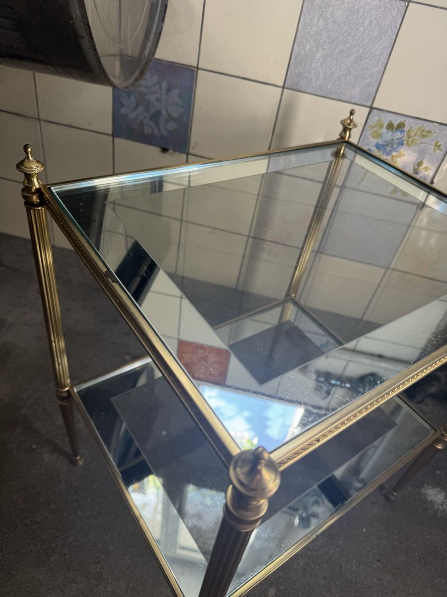 Comodini: 2 Antike Beistelltisch Messing Glas Retro 60er – Usato da Zürich venduto da sophmuell 2