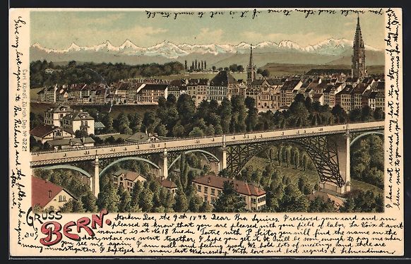 Cartoline postali: AK Bern, Gesamtansicht, 1899 – Usato da Berlin venduto da bartko-reher