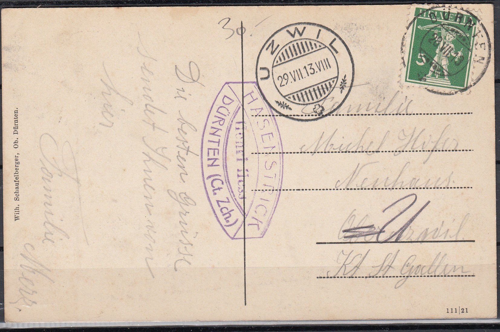 Cartoline postali: Ak Gruss V.Hasenstrick ZH 1913 – Usato da Herrliberg venduto da Lfrifda 1