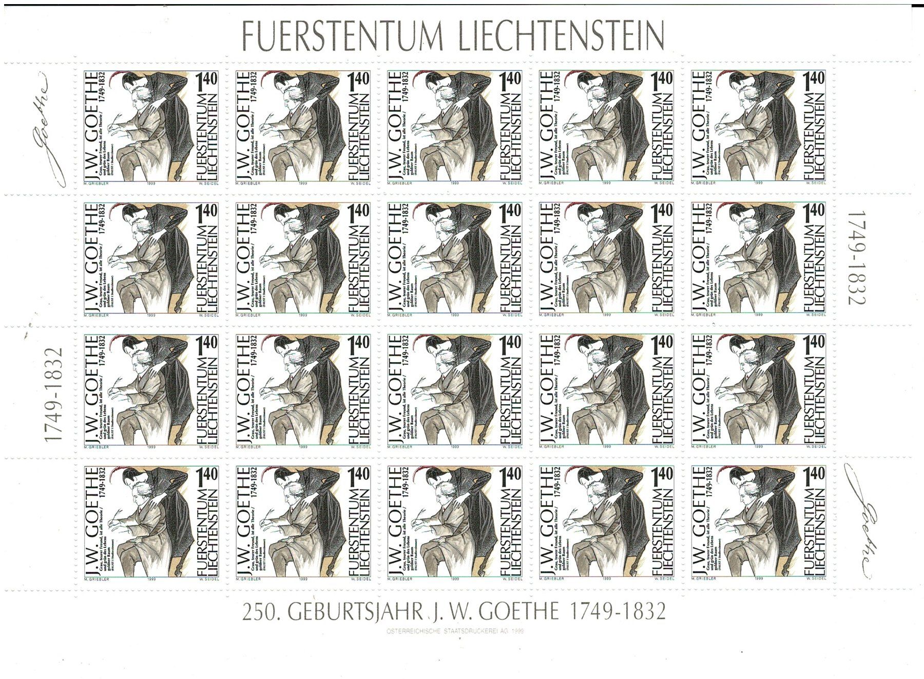 Tutti i francobolli: FL Goethe 250. Geburtstag 1 KB ** – Nuovo (secondo la descrizione) da Lausanne venduto da Whorvath