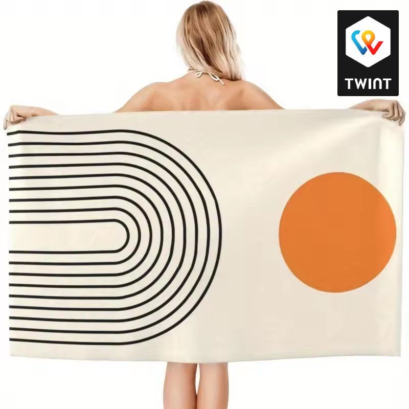 Teli da bagno: Serviette de plage élégante au design moderne soleil – Nuovo e nell'imballaggio originale da Saignelégier venduto da onekeystore 2