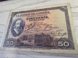 50 Pesetas Banco de Espana 1927 Banknote Sammlerstueck