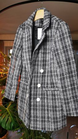 Schicker Damen Mantel Schwarz-Weiss kariert - Gr. 38 / M