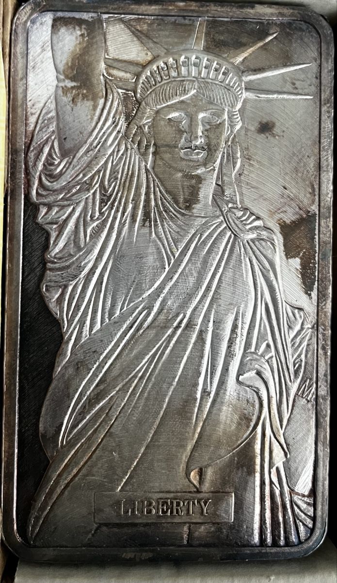 Metalli preziosi: 100 OZ MTB Silberbarren .999 Freiheitsstatue 1982 – Usato da Safenwil venduto da reppto63