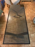 Mid-Century Couchtisch 140cm, Rauchglas, goldfarbenes Metall