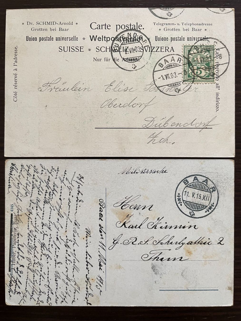 Cartoline postali: BAAR Ortsansichten, Höllgrotten, Kirche, 5 Ansichtskarten – Usato da Wald ZH venduto da TLILEF 4