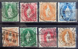 1902 à 1908: Hélvétie debout, 8 timbres O