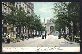 Zürich, Strasse mit Blick zum Hauptbahn