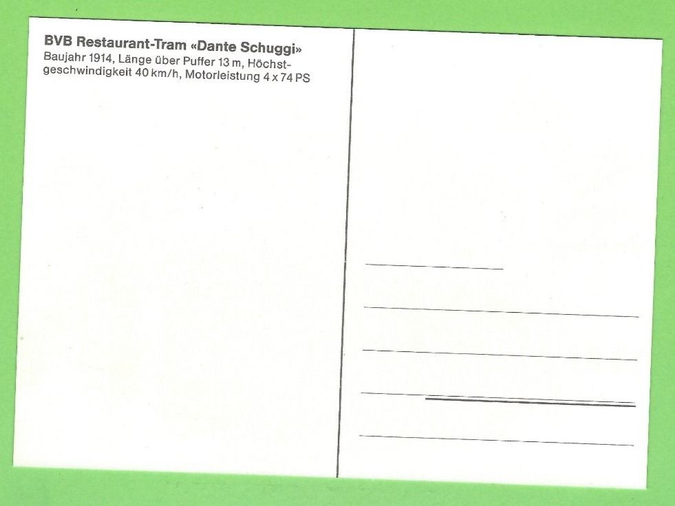 Cartoline postali: Basel "Dante Schuggi" Restaurant-Tram der BVB – Usato da Zürich venduto da t24_de 1