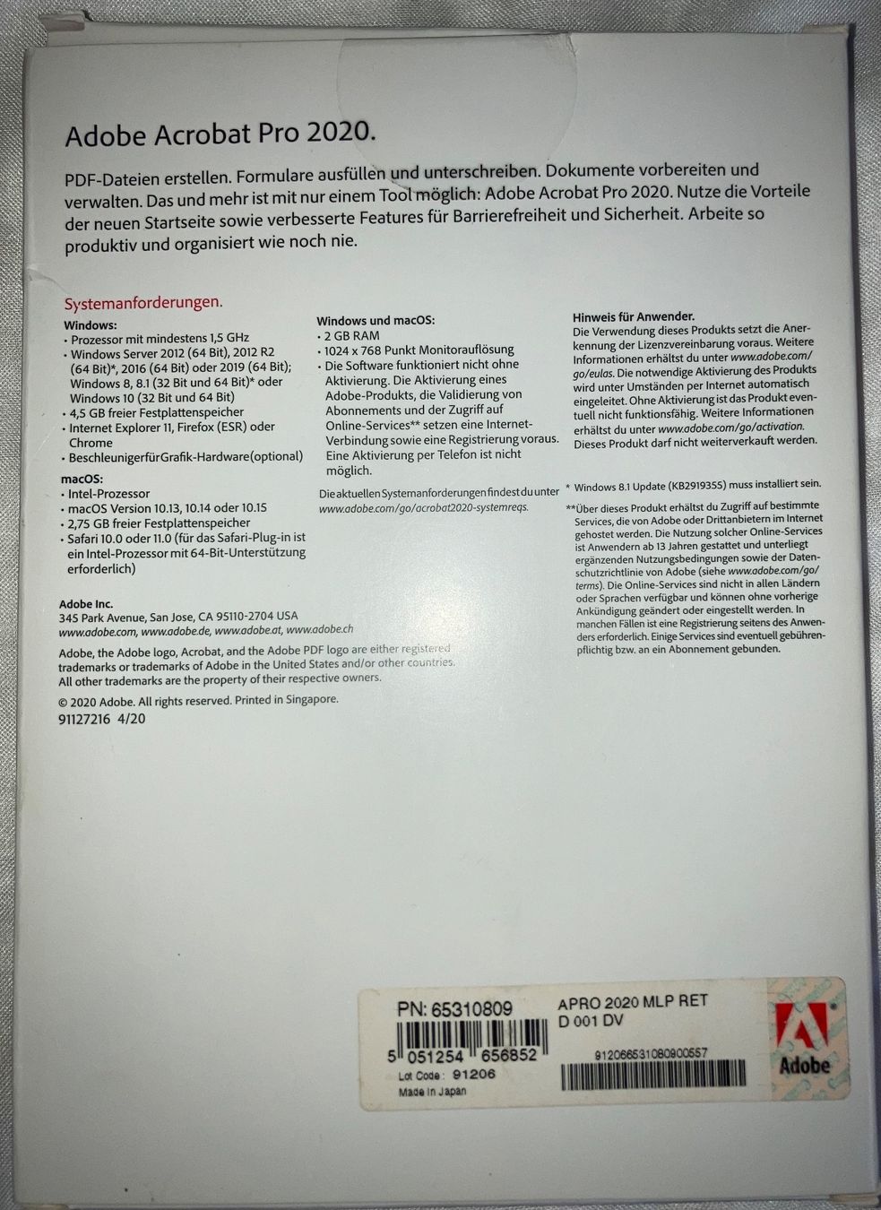Adobe Software: Adobe Acrobat Pro 2020, Original DVDs für Windows und MacOS – Usato da Zürich venduto da Gustavo_Bianco 1