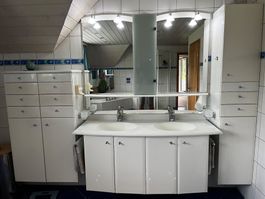 Bademöbel, Waschtisch zwei Lavabos Hochschrank Seitenschrank