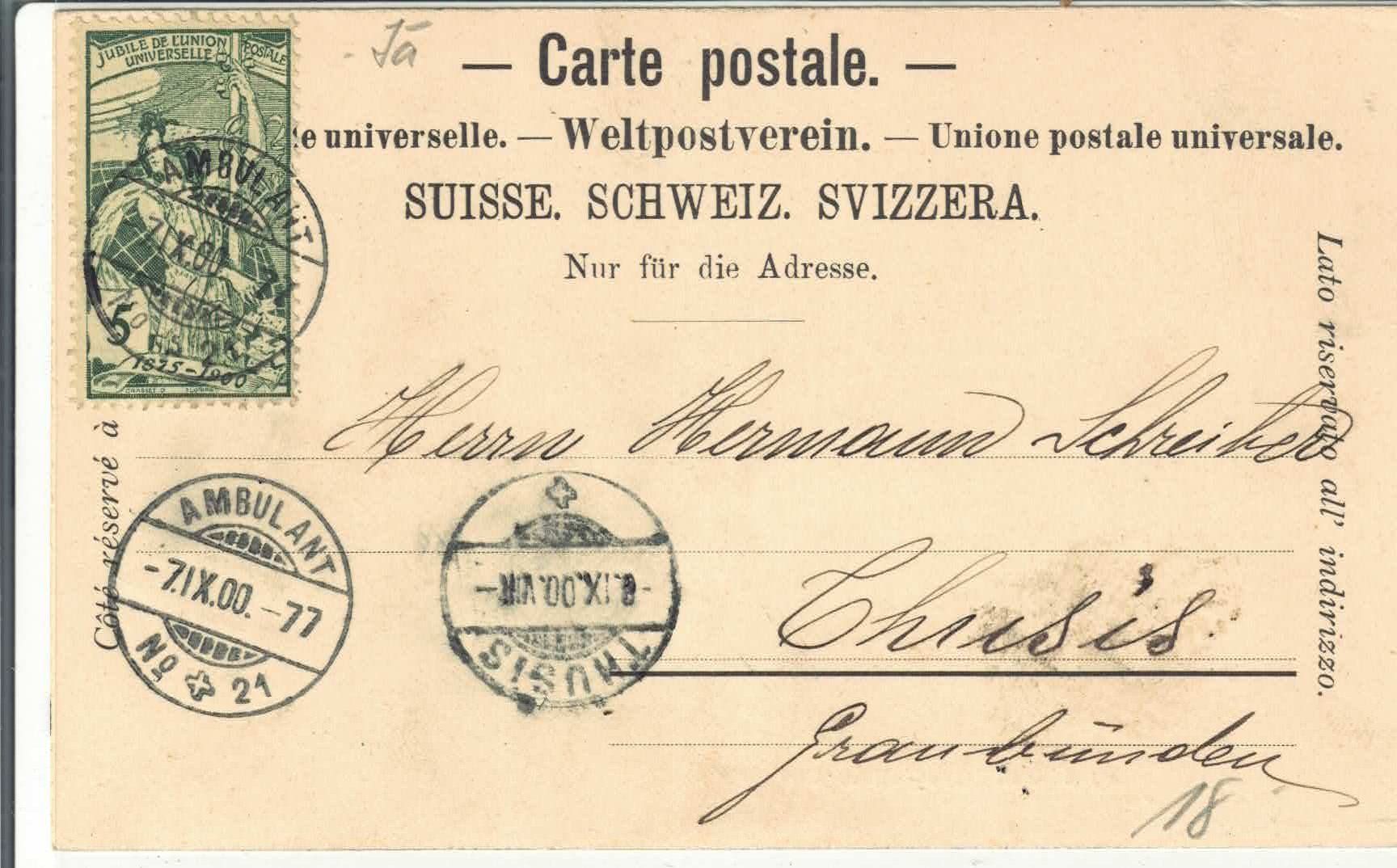Ansichtskarten: Ragaz und Wartenstein - UPU 1900 – Gebraucht aus Ettingen von Kartenplanet 1