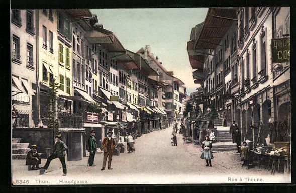 Cartoline postali: AK Thun, Hauptgasse mit Anwohnern – Usato da Berlin venduto da bartko-reher