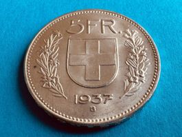 5 Franken 1937 Silber in -unz / Stempelglanz