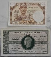 France 100 francs tresor & 1000 francs