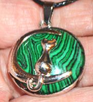 Halskette Z-050 – Mond mit Katze - Malachit