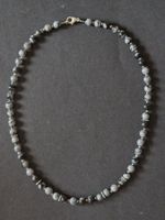 Handgefertigte Obsidian-Halskette mit Silberkarabiner / Neu
