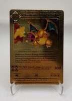 Pokémon Glurak / Charizard Gold Metallkarte - Fan-Art / Deko