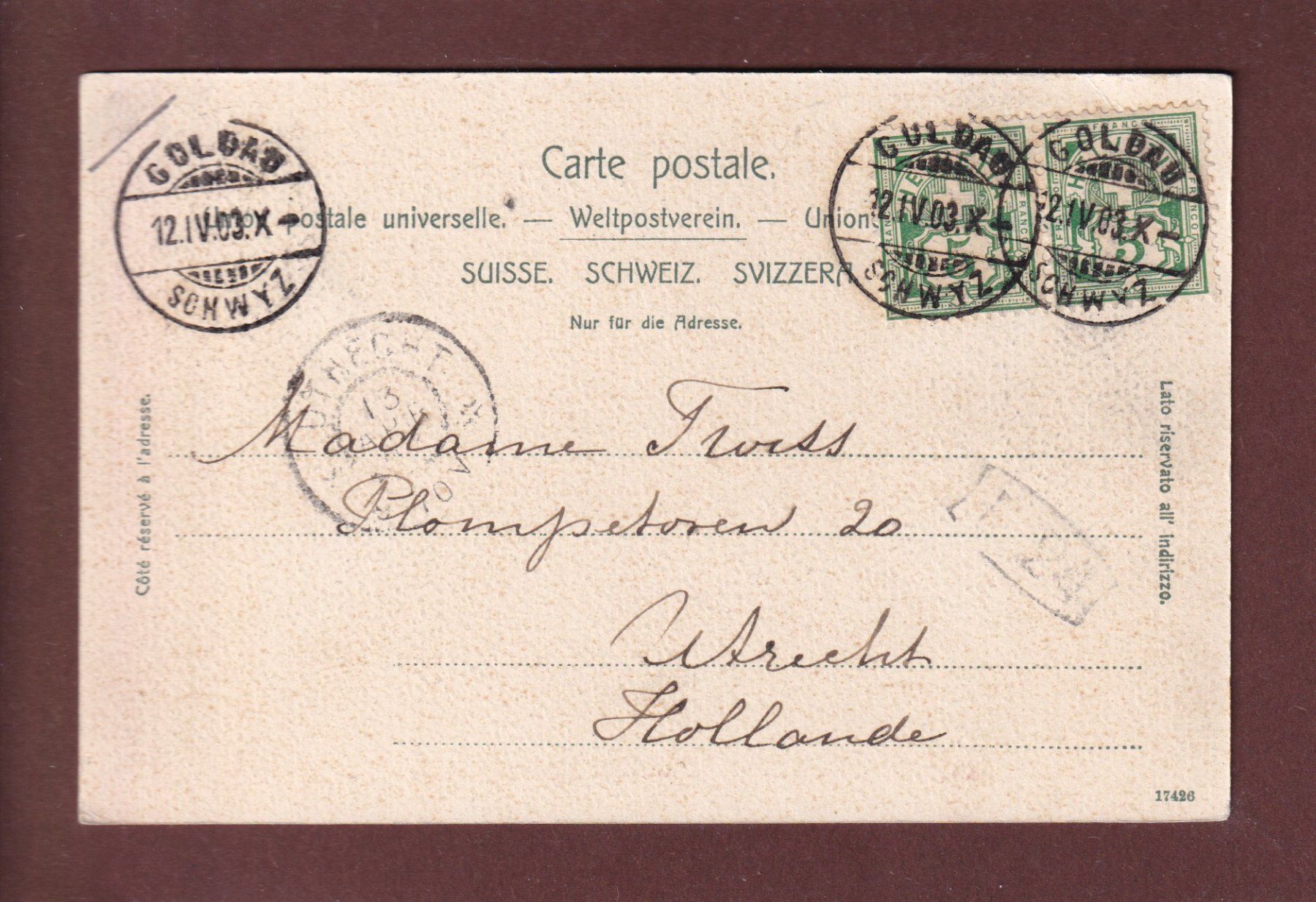 Cartoline postali: LUZERN - Kapellbrücke - Wasserturm - 1903 – Usato da Pully venduto da nicecards 1