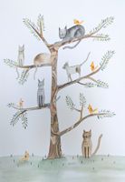 Original Aquarell und Tusche  "Katzenbaum" Bild Katzen