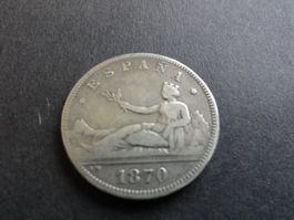 1870 SPAIN COIN 2 PESETAS (SELTEN)